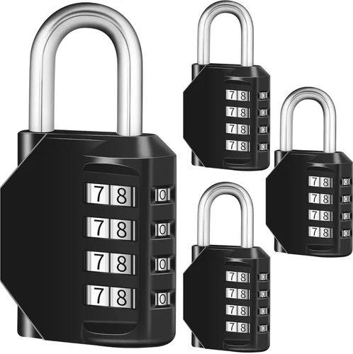 Candado de combinación, cerradura de 4 dígitos, cerradura de casillero reiniciable, resistente, impermeable, uso en interiores y exteriores, para