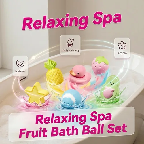 Miniatura 2 de Juego de 6 bombas de baño para mujer, juego de 6 piezas de barro volcánico y sal del mar muerto, cómoda y bonita bola de sal de baño de frutas