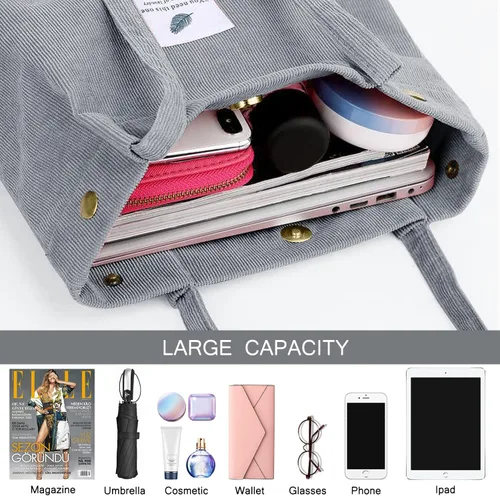 Miniatura 69 de Ayieyill - Bolsa de pana para mujer y niña, con correa de lona para colgar al hombro, bolsa con bolsillo