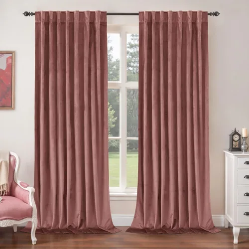 Miniatura 54 de BGment Cortinas de terciopelo rosa polvoriento, 2 paneles de 84 pulgadas, 2 paneles para sala de estar, aislamiento térmico de lujo, reducen