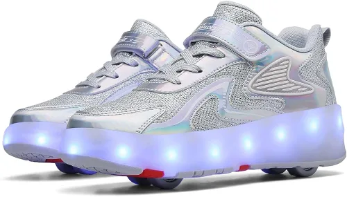 Miniatura 9 de CEIEOE Zapatos con ruedas para niños, 4 ruedas y 16 LED, modelo colorido, para niñas, niños, pueden cargar para principiantes, fiestas, cumpleaños