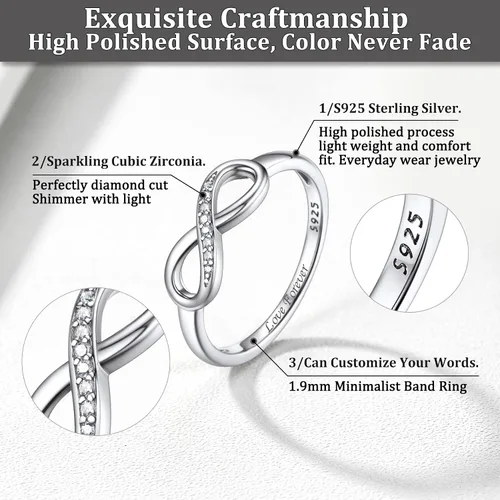 Miniatura 7 de Bestyle Anillos de plata de ley S925 con nudo infinito, anillos de circonita cúbica, bonitos anillos de amistad para mejores amigos, anillos