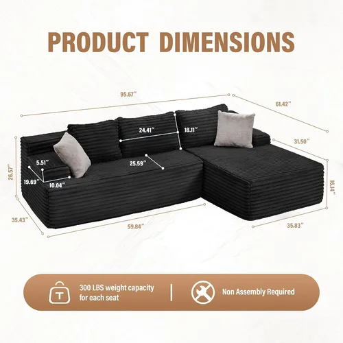 Miniatura 2 de Hobestluk Sofá modular modular sin hueso, sofá en forma de L, sofá modular de 3 asientos, sofá modular de espuma viscoelástica para muebles de sala
