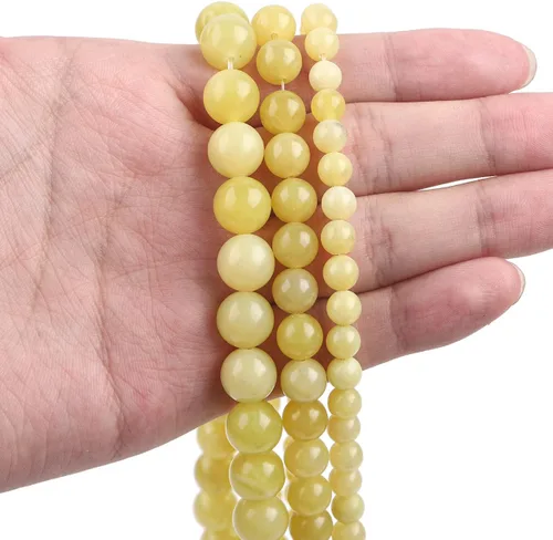 Miniatura 4 de BEADIA - Cuentas redondas de piedra de jade limón natural semipreciosas sueltas para hacer joyas 6MM 61 piezas
