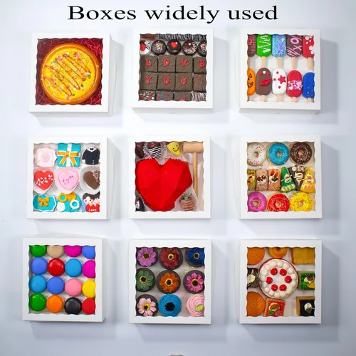 Miniatura 8 de RomanticBaking 28 cajas de panadería de 9 x 9 x 2.5 pulgadas con ventana para pastel, fresas cubiertas de chocolate, corazón quebradizo, galletas