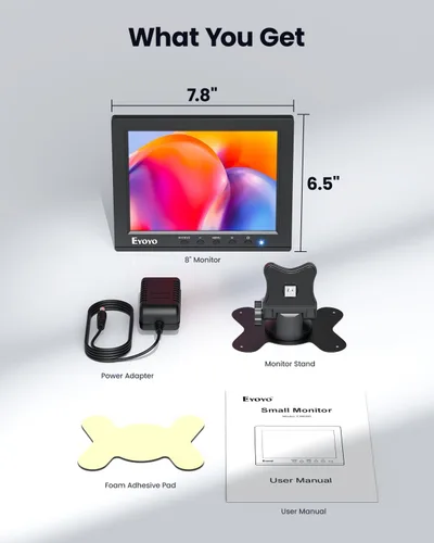 Miniatura 9 de Eyoyo Monitor de cámara de seguridad de 8 pulgadas, 1024 × 768 4:3 mini pantalla LCD CCTV Monitores pantalla con HDMI VGA BNC AV USB, monitor