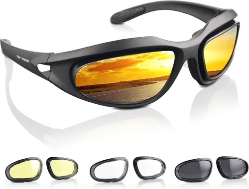 Gafas Polarizadas para Motocicleta, Gafas de Ciclismo a Prueba de Viento UV400 Lentes de Sol Deportivos para Exteriores con Lentes Intercambiables