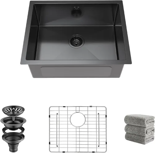 Miniatura 16 de Fregaderos de cocina 23x18 pulgadas Fregadero de cocina empotrado Fregadero de acero inoxidable 16 calibre Juegos de fregaderos de un solo tazón