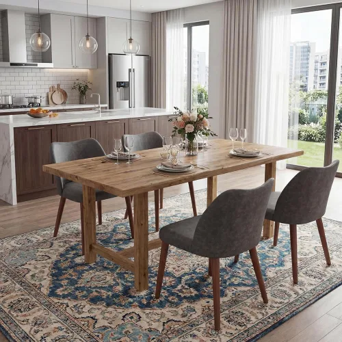 Miniatura 10 de GarveeHome Juego de 4 sillas de comedor de cuero tapizadas de poliuretano con patas de madera, respaldo de ala, sillas de cocina de madera