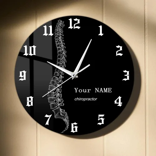 Miniatura 10 de Reloj de pared personalizado de 12 pulgadas, para terapeuta de columna vertebral, negro, redondo, analógico, sin tictac, sin alarma, adulto, unisex