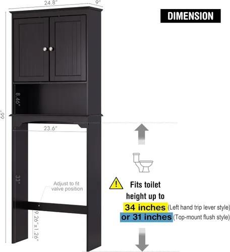 Miniatura 2 de Spirich Armario sobre el inodoro para almacenamiento de baño, armario de almacenamiento sobre el inodoro con puertas y estantes ajustables