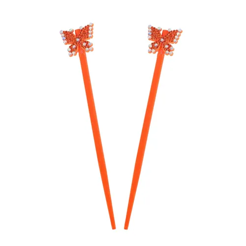 Miniatura 6 de Juego de palitos para el cabello con gemas mariposas (marrón)
