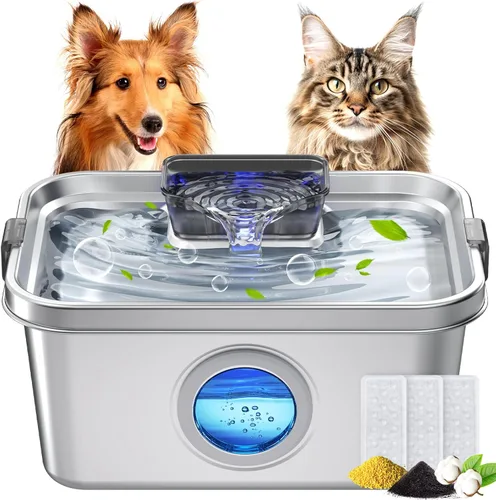 Fuente de agua para perros de 2 galones, fuente de agua de acero inoxidable para perros grandes, múltiples gatos, fuente de agua para mascotas con