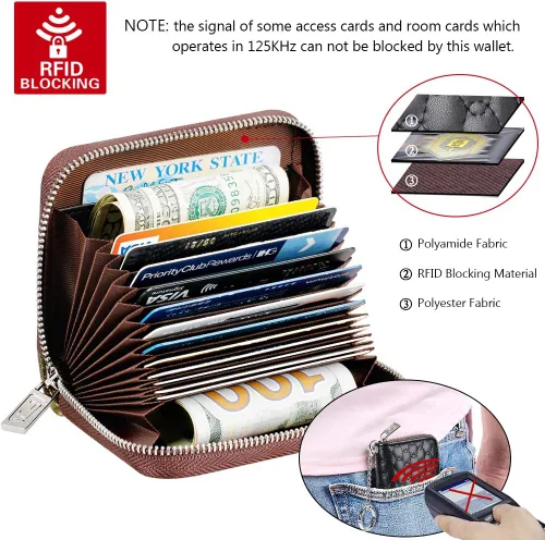 Miniatura 4 de FurArt Cartera con Cremallera para Mujeres, Cartera con Bloqueo RFID para Tarjetas de Crédito, Portador de Tarjetas de Presentación, Cartera Llavero