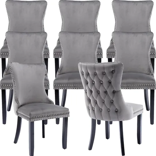Miniatura 70 de Velvet Dining Chairs Set of 2, Tufted High Chairs with Nailhead Trim, Pull Ring, Black Solid Wood Legs, Elegant Upholstered Accent Chairs for Dining