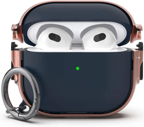 Miniatura 13 de Funda para AirPods 3, Funda Protectora de Cuerpo Completo de Material Híbrido con Cierre Seguro (Rosado Dorado + Verde)