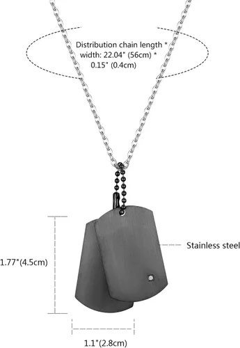 Miniatura 3 de Cupimatch Collar con colgante de doble etiqueta de perro de acero inoxidable estilo ejército para hombre con cadena de 22 pulgadas, plata