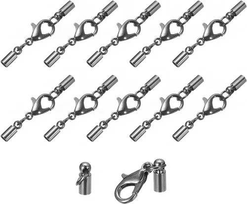 Miniatura 27 de uxcell Juego de 10 tapas de cuero de 0.315 in con cierres de pinza de langosta, terminadores de barril para hacer pulseras de cuero, tono bronce