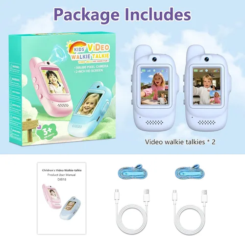 Miniatura 9 de Walkie Talkies de video para niños, paquete de 2 walkie talkies de video recargables, cámara HD, cambiador de voz, para diversión familiar, Azul