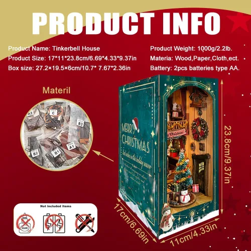Miniatura 2 de Kit de rincón de libros de bricolaje, decoración de estantería de librería, rompecabezas de madera 3D con LED, regalo de Halloween, Navidad