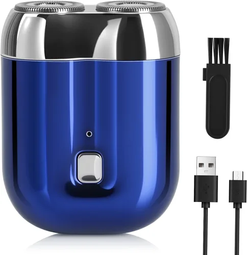 Nueva mini afeitadora eléctrica para hombres, afeitadora de doble cabeza de bolsillo, afeitadora portátil para hombres, afeitadora eléctrica Azul