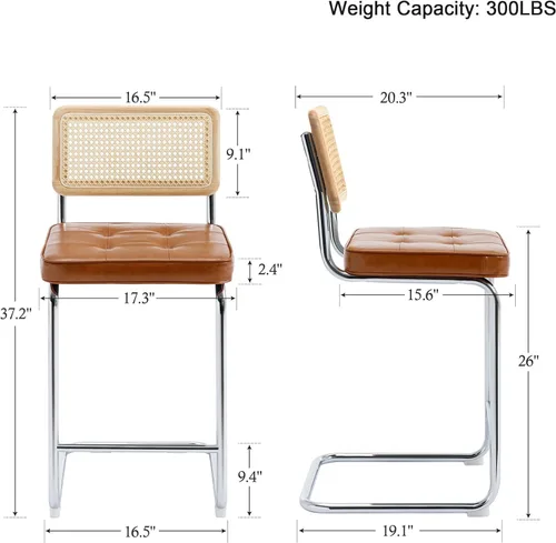 Miniatura 2 de ONEVOG Juego de 3 taburetes de bar de 26 pulgadas de altura de mostrador para cocina, modernas sillas tapizadas de ratán de mediados de siglo