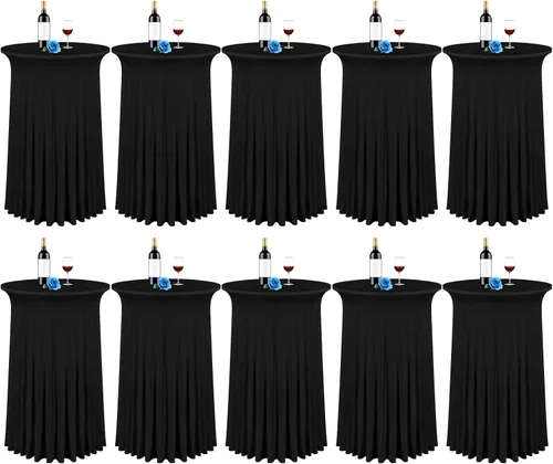 Miniatura 13 de fani Paquete de 6 faldas redondas de 32 x 43 pulgadas, falda de mesa de cóctel de elastano, ajustable con parte superior alta, mantel elástico