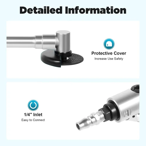 Miniatura 6 de Amoladora angular neumática de mango largo, herramienta de corte neumática de 90 PSI 25000 RPM, alcance extendido de 12.2 pulgadas para espacios