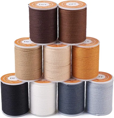 KISSITTY 9 rollos de cuerda trenzada de poliéster encerado, 9 colores, de 0.039 in, de cuero encerado, hilo de coser trenzado con carrete para
