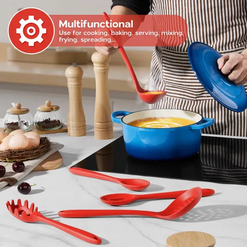 Miniatura 7 de Onader Juego de utensilios de cocina de 10 piezas, juego de utensilios de cocina de silicona roja para cocinar, no tóxicos y resistentes al calor