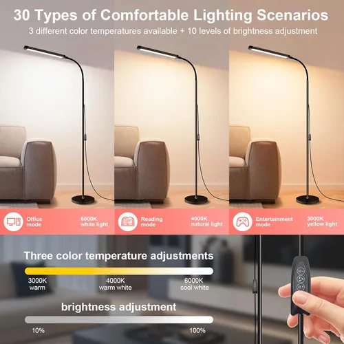 Miniatura 4 de Moderna lámpara de pie LED para leer en negro, brillante luz de pie regulable de 12 W con cuello de ganso ajustable, 3 temperaturas