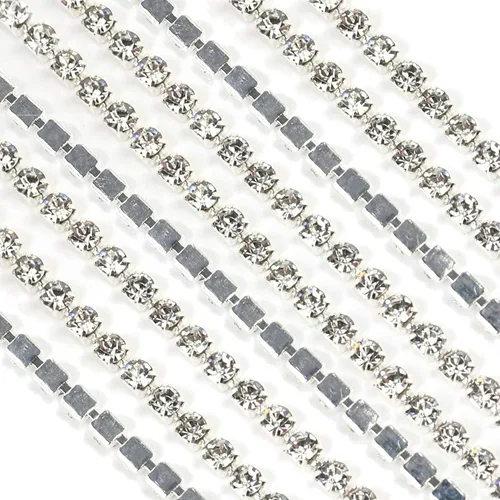 Miniatura 3 de Tosnail 21.8 yardas 0.098 in Rhinestone cadena diamante cadena Rhinestone cinta para manualidades - plata cristalina