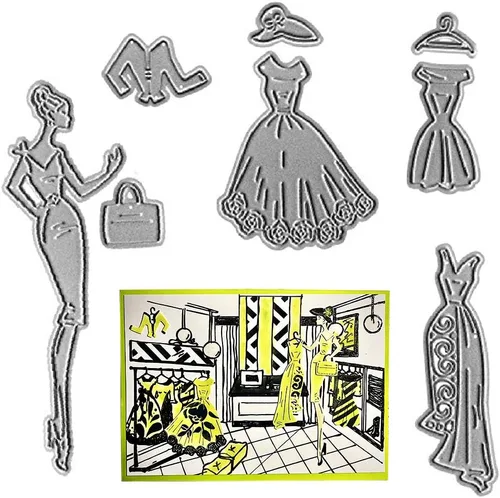 Troqueles de corte de metal para mujer, vestidos formales, casquillo, troquelados, plantillas en relieve, molde para tarjetas, álbumes de recortes y