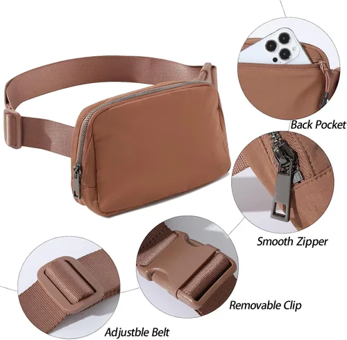 Miniatura 5 de Riñonera cruzada para mujeres y hombres, bolsas para cinturón en todas partes con correa ajustable, mini cangureras unisex a la moda, Marrón, A
