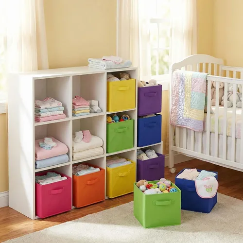 Miniatura 6 de Hillban 48 cubos de almacenamiento plegables de 11 pulgadas, cubos de tela a granel con doble asa, cubo organizador para armario, juguetes, aula