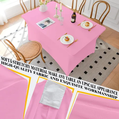 Miniatura 18 de Famstar Paño de Mesa Negro de 4 Pies de Elastano, Paño de Mesa Ajustado para Mesas Rectangulares, Fundas Elásticas Lavables Sin Arrugas