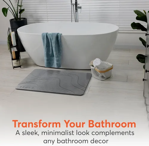 Miniatura 6 de Tapete de baño de piedra, tierra de diatomeas, secado rápido, antideslizante, súper absorbente, tapete de baño de lujo, diseño estético, gris oscuro