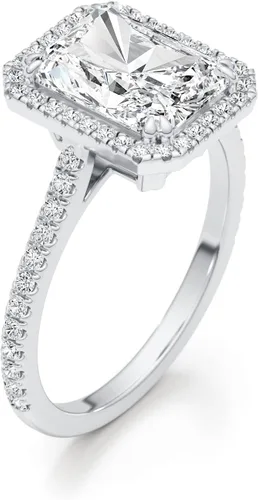 Miniatura 9 de Anillo de compromiso de moissanita de corte radiante de 3 quilates para mujer, en oro blanco de 14 k (G-H, VVS, 3.35 CTW), anillo de compromiso