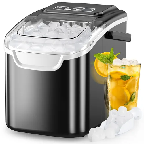 COWSAR Máquina de hielo de encimera, máquina de hielo portátil autolimpiante, 26.5 libras/24 horas, 8 cubos de hielo tipo bala en 6 minutos, con