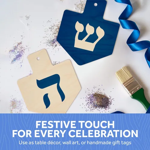 Miniatura 6 de Adorno pequeño de madera Dreidel de 6 x 5 pulgadas, paquete de 3 recortes de madera de Hanukkah sin terminar para manualidades y decoraciones