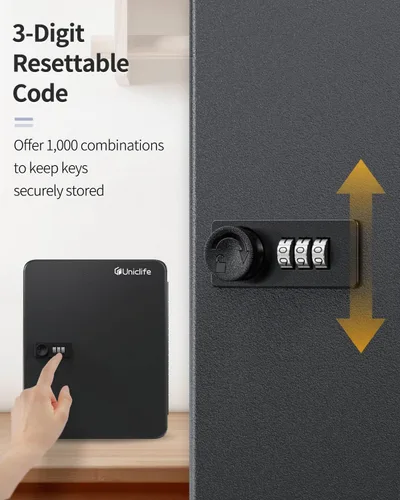 Miniatura 4 de Uniclife Gabinete de llaves de 100 posiciones con cerradura de combinación reiniciable, caja de almacenamiento de seguridad digital negra, Negro