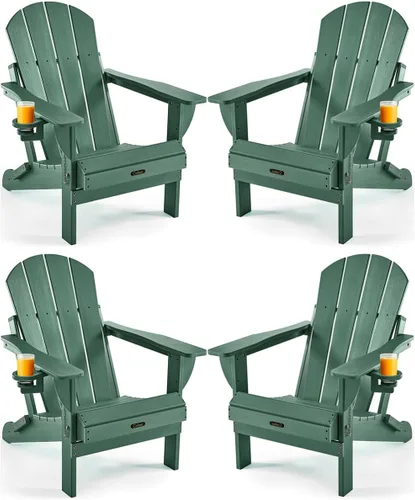 Miniatura 20 de Ciokea Silla Adirondack plegable con textura de madera, silla Adirondack para patio, resistente a la intemperie, silla de plástico para hoguera