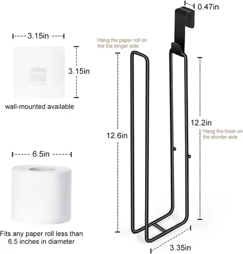 Miniatura 3 de Soporte de papel higiénico con almacenamiento para 3 rollos de papel higiénico montado en la pared sobre el tanque, organizador de papel higiénico