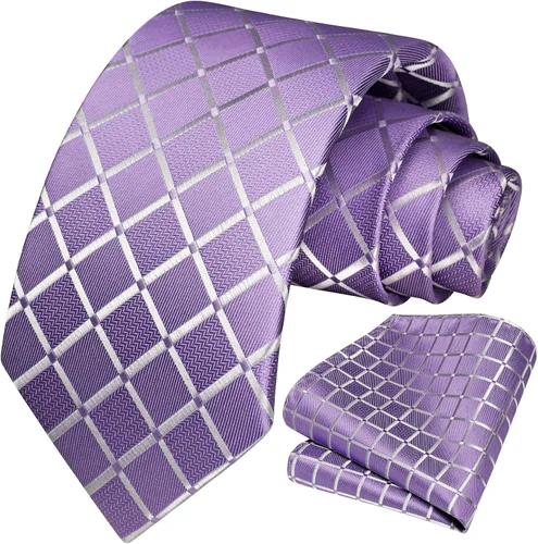 Miniatura 78 de HISDERN Conjunto de corbata a cuadros a cuadros pañuelo tejido clásico formal para hombre corbata y bolsillo cuadrado