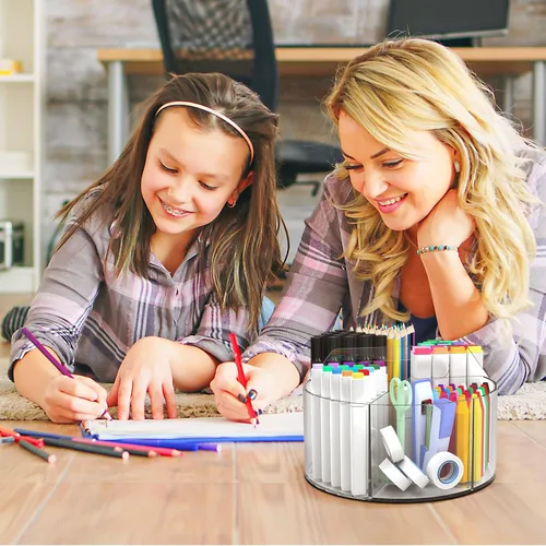 Miniatura 7 de Organizador de Lápices y Bolígrafos de Acrílico Absonic, Porta Lápices Giratório de 360 Grados, Organizador de Ceras para Niños, Organizador