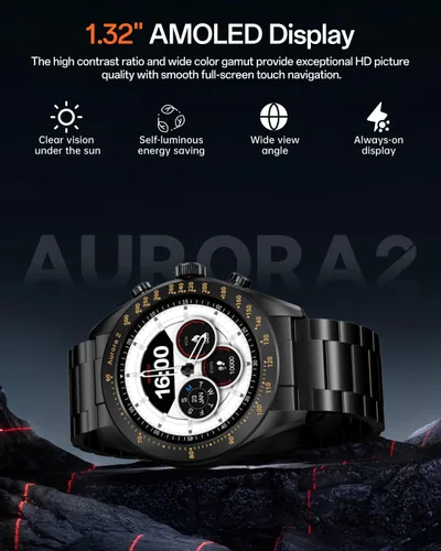 Miniatura 3 de Aurora 2 - Reloj inteligente para hombre, responder/hacer llamadas, pantalla AMOLED HD de 1.32 pulgadas, reloj inteligente de 350 mAh, monitor