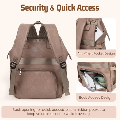 Miniatura 4 de ROSEGIN Mochila para pañales de cuero vegano de alta calidad con cambiador impermeable - Costuras y cremalleras reforzadas, bolsa de bebé para niño