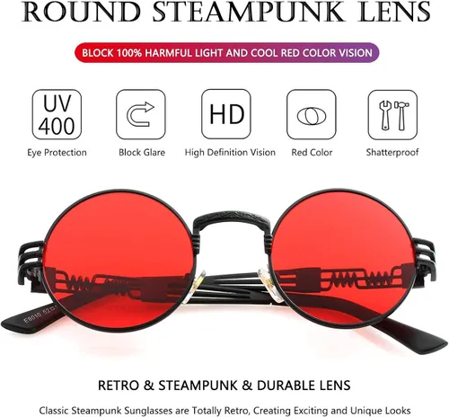 Miniatura 5 de AIEYEZO Gafas de sol redondas steampunk Circle Lennon Hippie marco de metal lente de bloqueo UV 100
