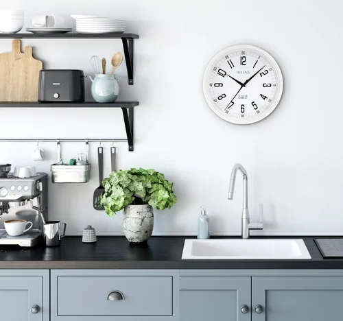 Miniatura 5 de Bulova Reloj de pared C5002 de precisión Movimiento de cuarzo de ultra alta precisión Marco redondo blanco moderno de gran tamaño de 12.5