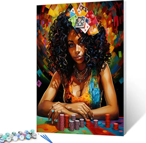 Miniatura 36 de Kit de Pintura por Números de Retrato de Mujer Calavera de Azúcar al Óleo de 16 x 20 Pulgadas, Lienzo para Halloween, Decoración para Mujeres, Chica